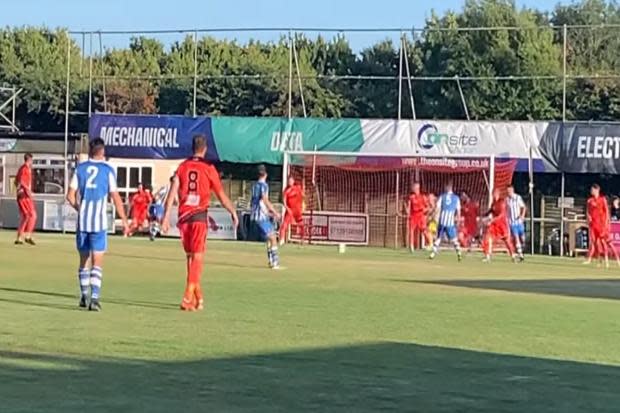 Action from the Portchester v Cowes Sports game last night (Tuesday). Image; Still from video on Cowes Sports Facebook page