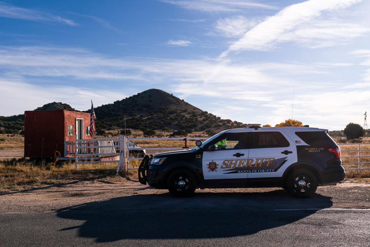 A sheriff's deputy outside the Bonanza Creek Ranch in New Mexico last week.