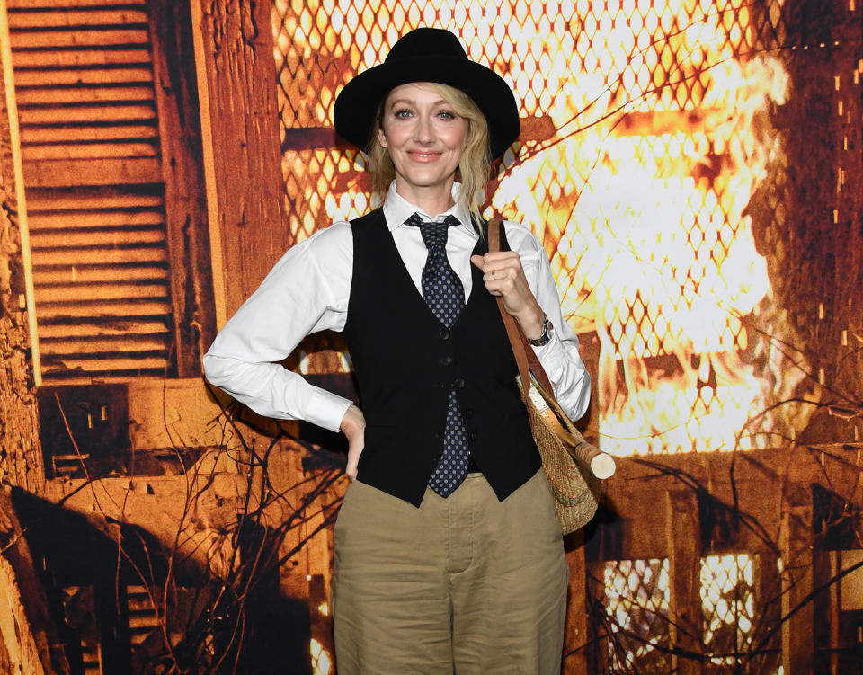 <p>Diane Keaton, is that you? Greer dressed up as the Oscar-winning actress from her iconic role as the titular star of <em>Annie Hall</em> at the <em>Halloween Kills</em> premiere. </p>