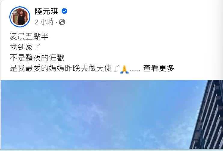 陸元琪發文寫下沉痛心情。（圖／翻攝臉書）