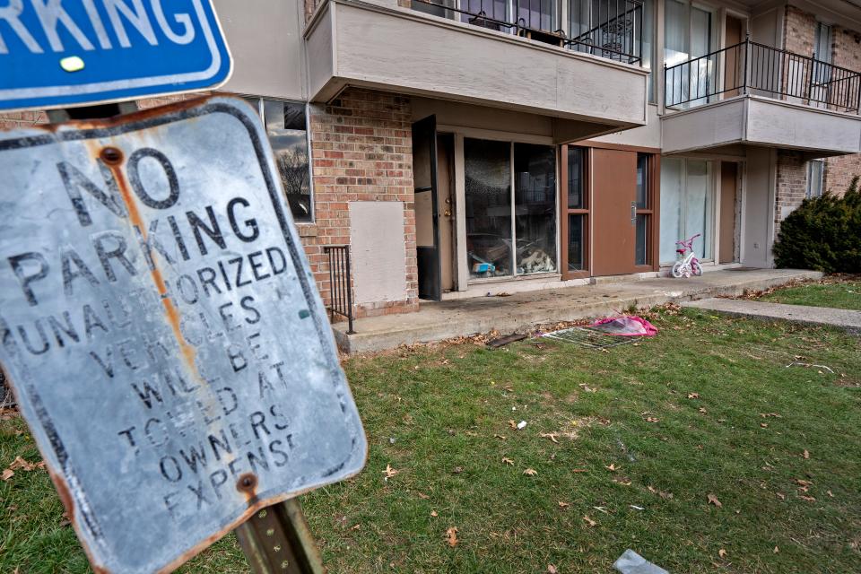 A fire broke out in this apartment in the 2800 block of Elwin Drive, Monday night, Jan. 9, 2023 at the Briergate Apartments on Indianapolis’ east side.  IFD firefighters found one man and four children. All five people were in cardiac arrest. With CPR, all were resuscitated. All remain in critical but stable condition. This photo shows the outside of the unit Tuesday, Jan. 10, 2023.