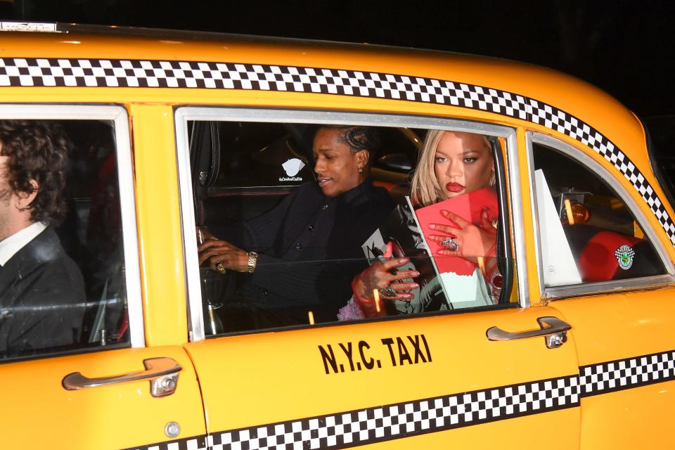 Rihanna and ASAP Rocky seen in a NYC Yellow Taxi on Mother's Day drive around town on May 12, 2024 in New York City. 