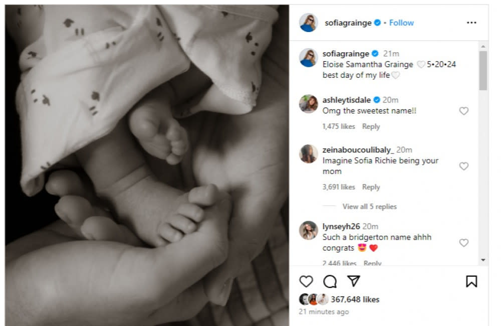 Sofia Richie has given birth to a baby girl credit:Bang Showbiz