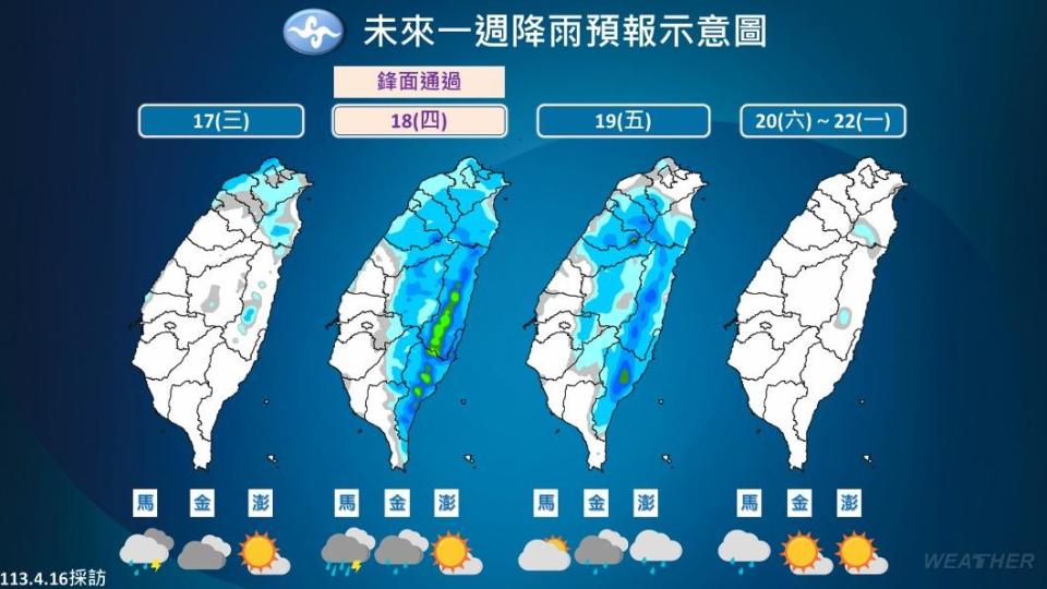 未來一週全台降雨概況。（圖／中央氣象署）