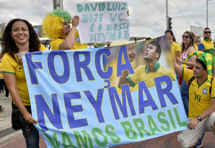 Brazilian supporters show a banner for injured superstar Neymar. (AP)