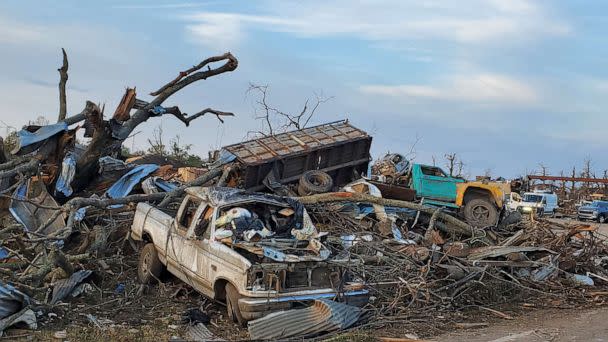 PHOTO: Aftermath of a tornado that hit on Mar. 24, 2023 is seen in Rolling Fork, Miss., Mar. 26, 2023. (Mark Guarino/ABC News)