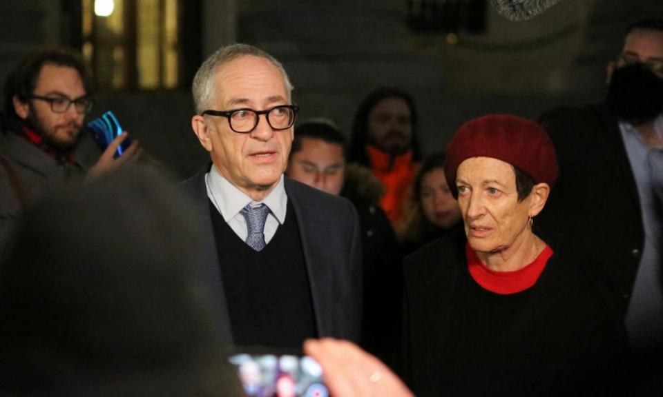 Kevin Maxwell and Isabel Maxwell, brother and sister of Ghislaine Maxwell, speak outside the courthouse on Wednesday.