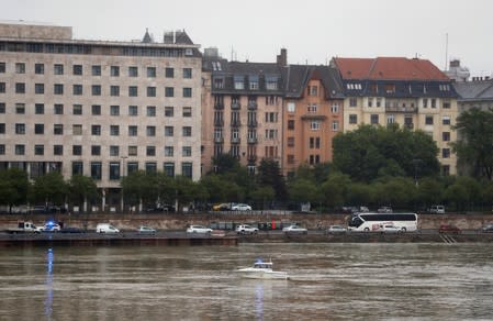 A police boat is seen on Danube river in Budapest