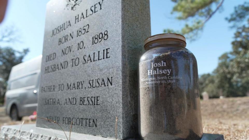 PHOTO: A headstone honors one of the 300 Black Wilmington, North Carolina residents who were killed in the white supremacist coup of 1898. (ABC News)