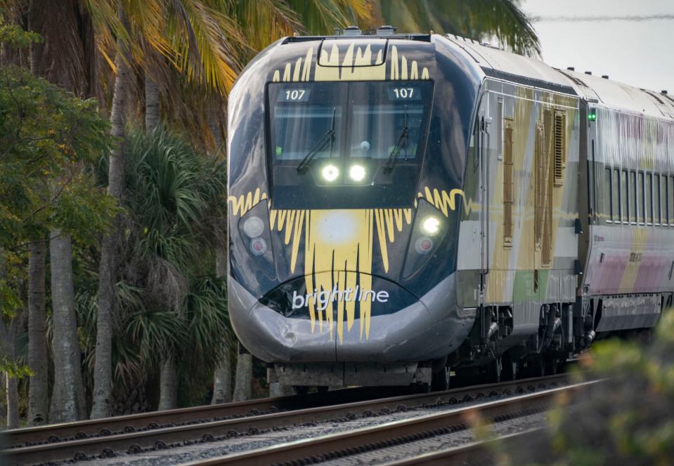 Brightline is testing trains to travel over 100 mph. A northbound Brightline train near Northeast 13th Avenue in Boynton Beach, Florida on January 4, 2021.