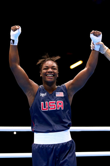 Claressa Shields celebrates after defeating Anna Laurell at the London Games (Getty Images)