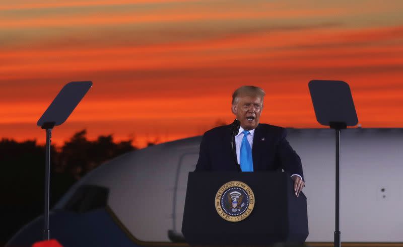 U.S. President Donald Trump delivers a campaign speech at Arnold Palmer Regional Airport in Latrobe, Pennsylvania