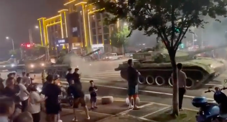 Vision of tanks in Rizhao City in eastern China have gone viral for all the wrong reasons