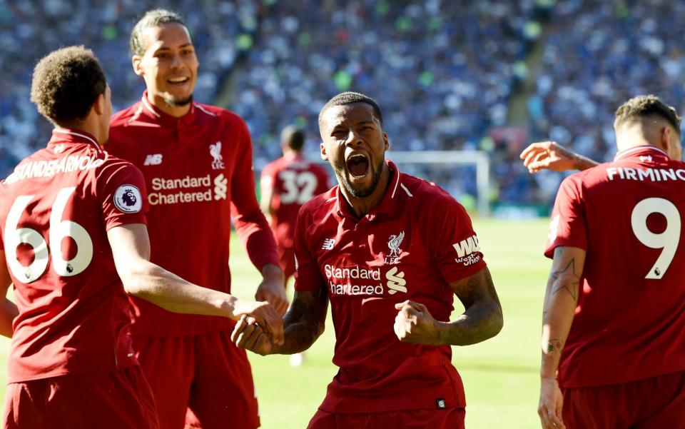 Georginio Wijnaldum of Liverpool celebrates after scoring the opening goal during the Premier League match between Cardiff City and Liverpool  - Liverpool FC