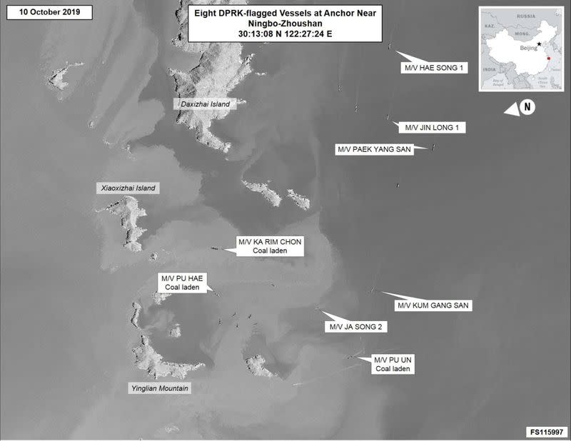 Eight North Korean vessels anchored off the Chinese port of Ningbo-Zhoushan