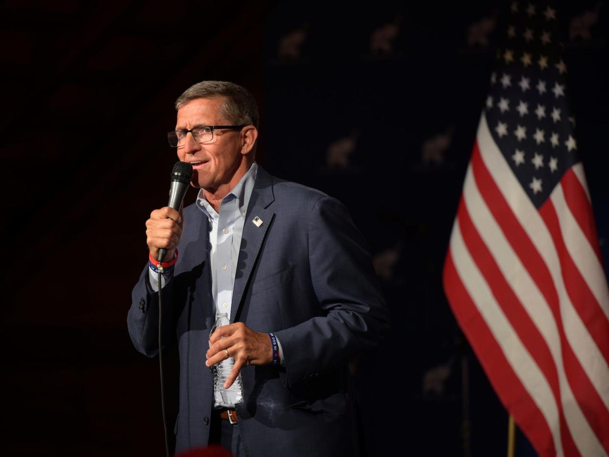 Former National Security Advisor Michael Flynn at a campaign event in Brunswick, Ohio on April 21, 2022.