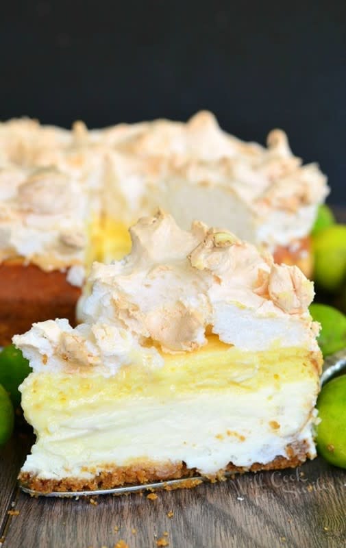 <p>Will Cook For Smiles</p><p>This dessert is an out-of-this-world experience in one bite. A layer of graham crust is infused with key limes, followed by a smooth, creamy layer of cheesecake, then a layer of key lime pie, and finally, topped with a sweet, light meringue. <a href="https://www.willcookforsmiles.com/2016/06/key-lime-pie-cheesecake.html" rel="nofollow noopener" target="_blank" data-ylk="slk:Get the recipe here;elm:context_link;itc:0;sec:content-canvas" class="link rapid-noclick-resp">Get the recipe here</a></p>