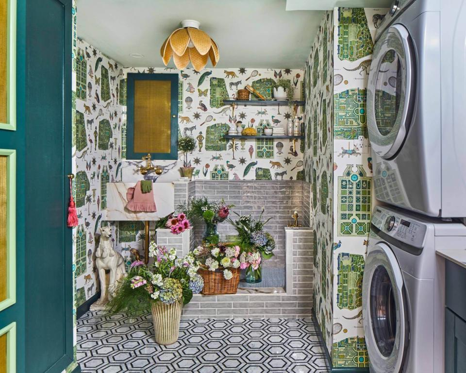 green floral laundry room designed by lucy o'brien