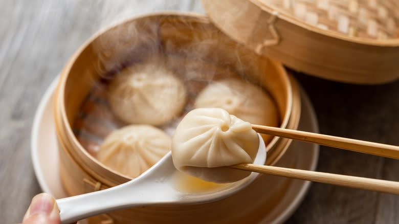 soup dumpling in steamer