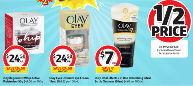 Olay range on half-price sale at Coles.