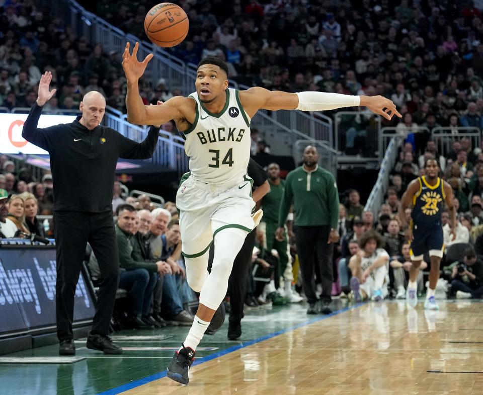 Giannis Antetokounmpo scored a career-high 64 points against the Indiana Pacers on Dec. 13, 2023.