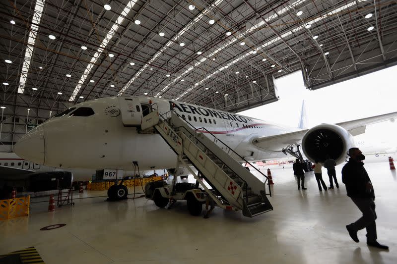 Planes of the Mexican airline Aeromexico in hangars at Benito Juarez International airport in Mexico City