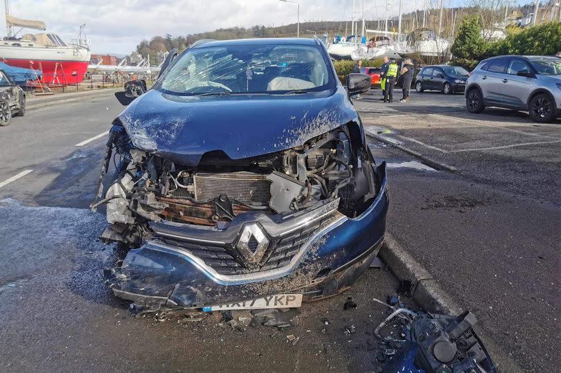 Tania's car following the crash at Port Bannatyne on the Isle of Bute.