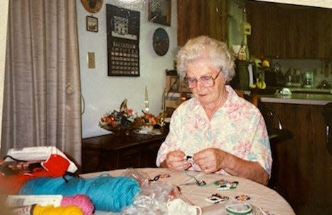 Rose Borusovic crocheting in 1996.