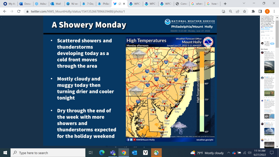 New Jersey is expected to have storms throughout the state on Monday, June 27.