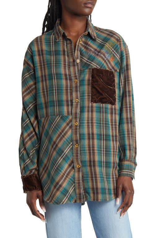 17) Plaid Patchwork Oversized Button-Up