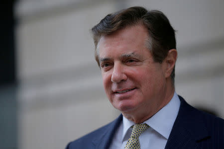 FILE PHOTO Paul Manafort, former campaign manager for U.S. President Donald Trump, departs after a hearing at U.S. District Court in Washington, DC, U.S., April 19, 2018. REUTERS/Brian Snyder/File Photo