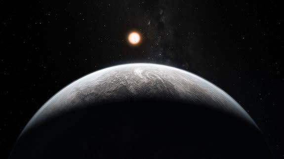 A super-Earth basks in the glow of its star in this artist's impression. Is the world habitable and Earth-like with a watery atmosphere, or is it Neptune-esque, swathed in hydrogen and helium?