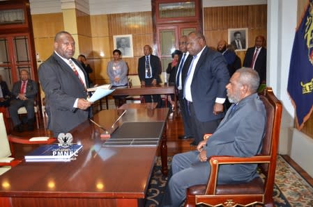 James Marape is sworn in as the new prime minister at Government House in Port Moresby