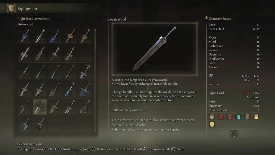 《艾爾登法環》最具標誌性的武器肯定是「巨劍」（圖片來源：Fromsoftware）