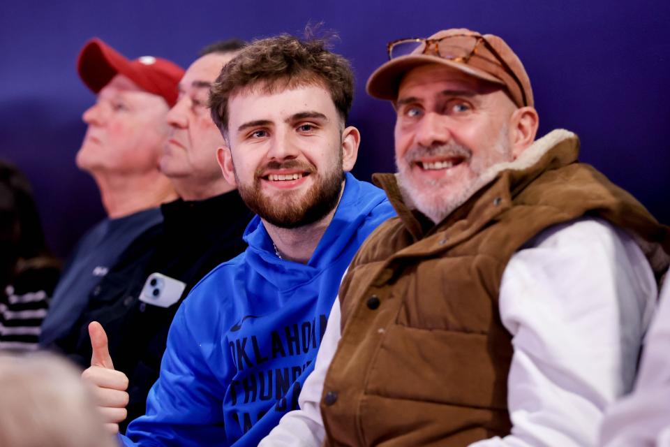 Harry Collins and his father Neal attend their first Thunder game Monday night at Paycom Center.