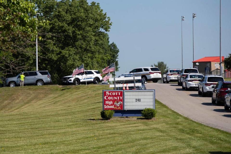 Scott County High School honors Scott County Deputy Caleb Conley at his funeral service in Georgetown, Ky., Thursday, June 1, 2023.