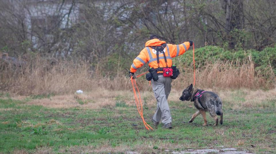 Family, friends, authorities and members of SAR K9 Co-op Inc. were looking for a missing Granite City man who disappeared after leaving a strip club in Washington Park on Sunday. The search area was near Lincoln Ave. and 19th St. close to a trucking company that had surveillance video of the missing man.