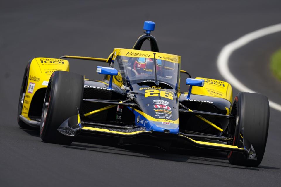 Colton Herta drives through Turn One during qualifying for the Indianapolis 500 on May 21.