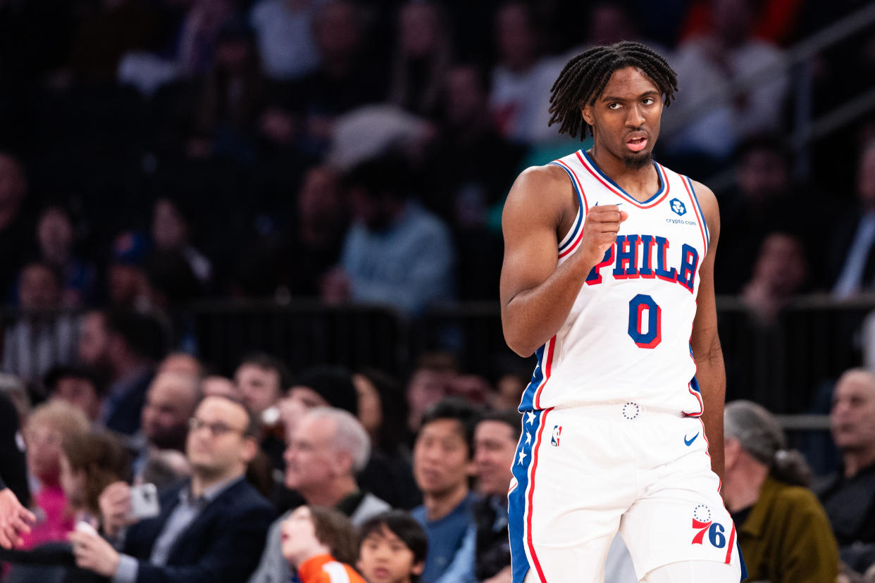 Tyrese Maxey's first All-Star season earned him the NBA's Most Improved Player award.( Dustin Satloff/Getty Images)