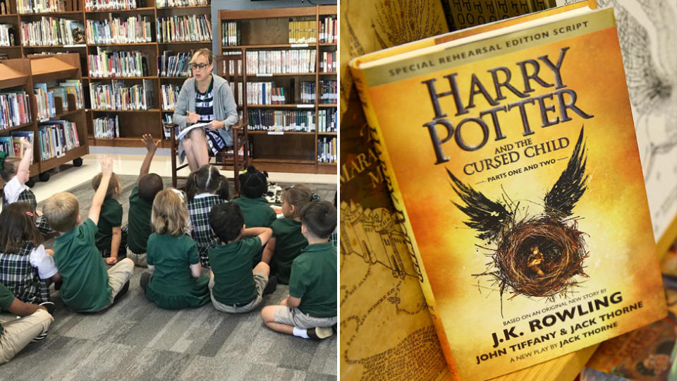 Students at St Edward Catholic School in Nashville (left) can no longer check out the Harry Potter book series from their school's library. Source: Facebook/St. Edward Church and School/Getty