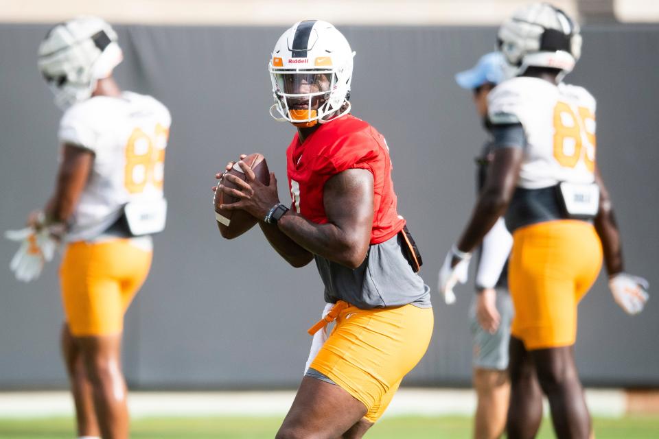 Tennessee quarterback Joe Milton practices on Aug. 20.