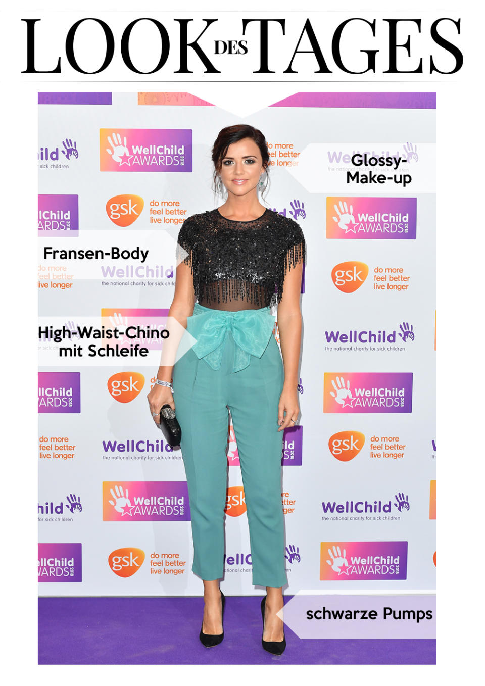 Cool kombiniert: Lucy Mecklenburgh mit Fransen und Schleife in London. (Bild: Getty Images)