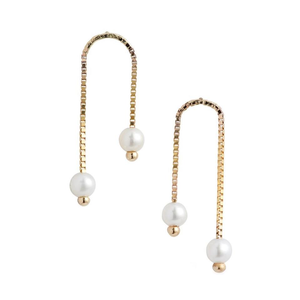 6) Box Chain Double Cultured Pearl Earrings