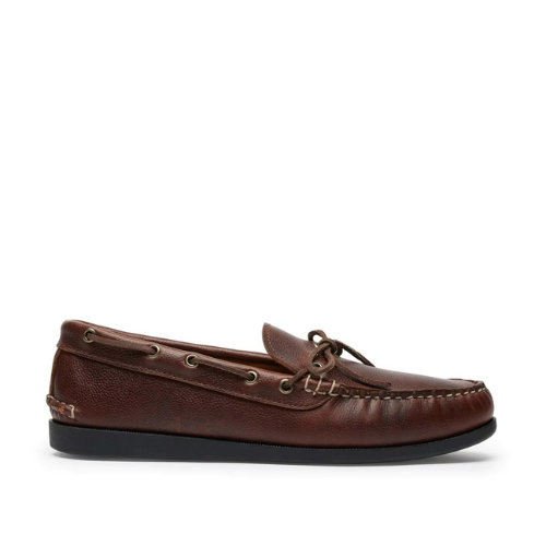 dark brown moccasin boat shoe