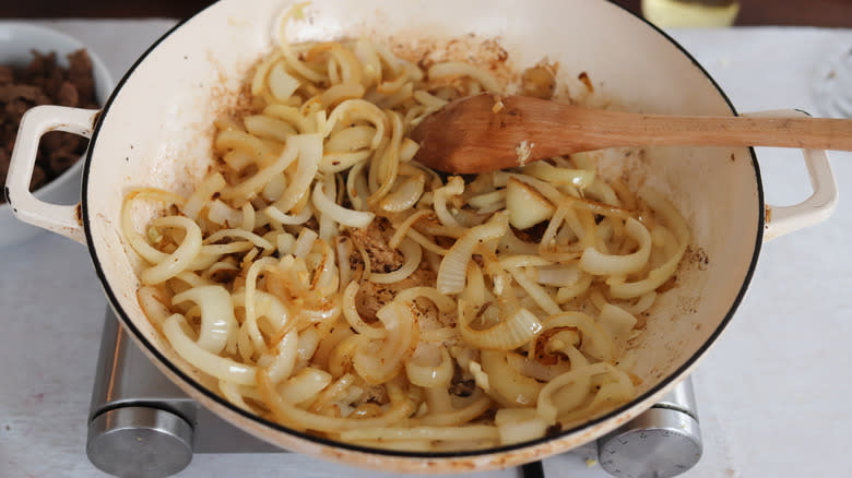 browned onions in a pan