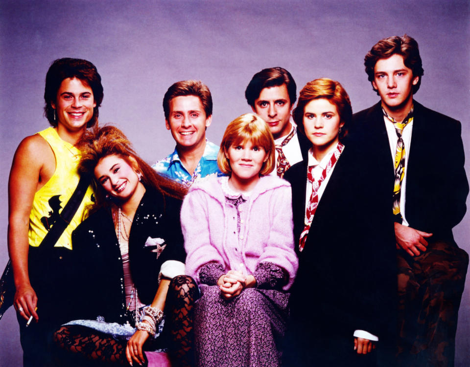 'St. Elmo's Fire.' Front from left: Demi Moore, Ally Sheedy, Mare Winningham; rear from left: Rob Lowe, Emilio Estevez, Judd Nelson, Andrew McCarthy 