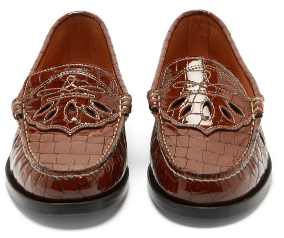 GANNI Crocodile-Effect Patent Leather Penny Loafers