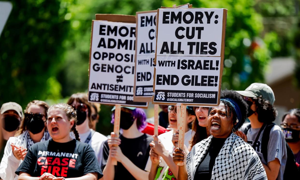 <span>Protesters at Emory University demonstrate against the war in Gaza.</span><span>Photograph: Erik S Lesser/EPA</span>
