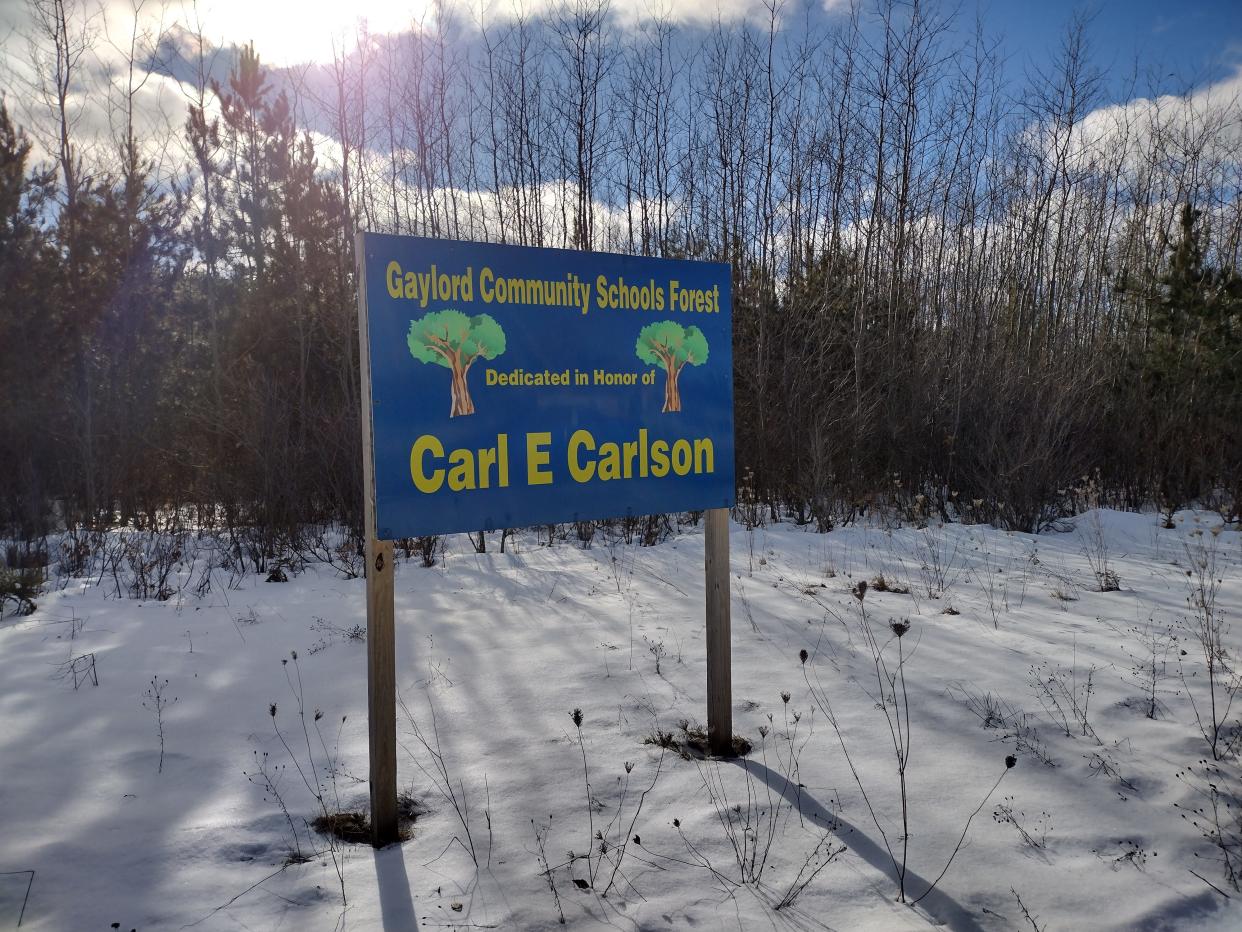 This 23-acre parcel located on M-32 West is one of three in Otsego County owned by the Gaylord Community Schools. After the depression, the lands were turned over to the district by the state in part to provide wood for woodworking classes. The M-32 parcel is named  after Carl E. Carlson, a longtime industrial arts teacher in the Gaylord schools.