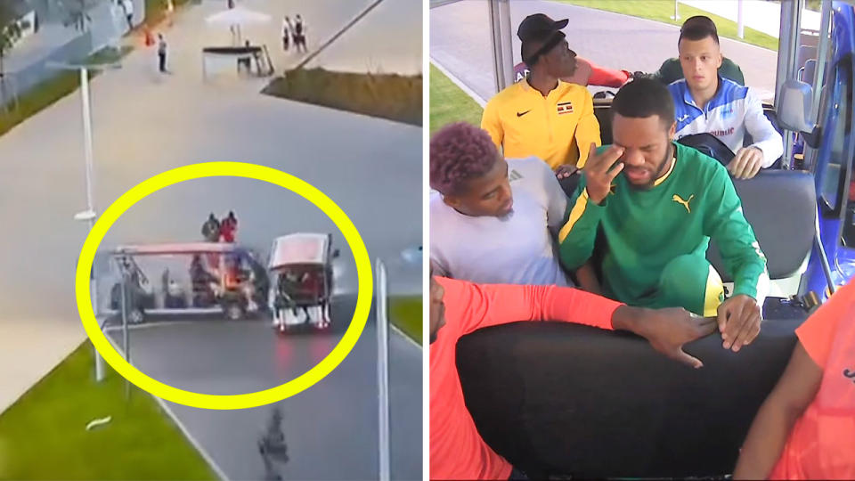 A golf car collides with another at the athletics world championships and Andrew Hudson hurt.